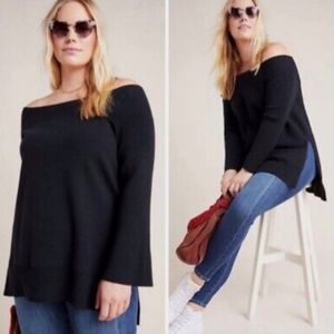 Anthropologie | Off-the-Shoulder Black Knit Top